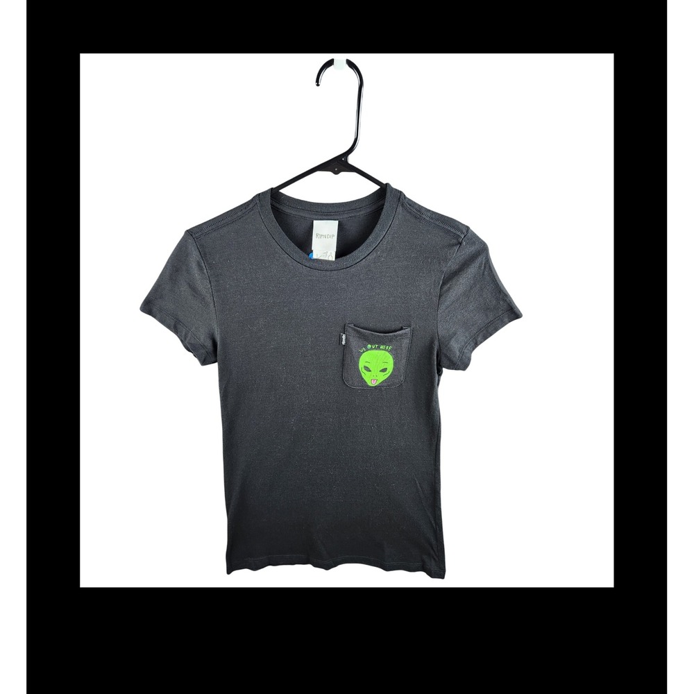 RIPNDIP Alien Pocket Tee Black Womens Extra Small Graphic‎ T Shirt